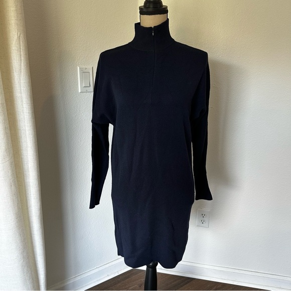 Club Monaco Womens Navy Blue Turtleneck Sweater Mini Dress Wool Viscose Blend XS - Picture 1 of 8